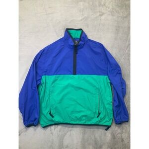 Vintage Y2K Eddie Bauer Jacket Men L/G Blue/Green Colorblock 1/4 Zip Windbreaker